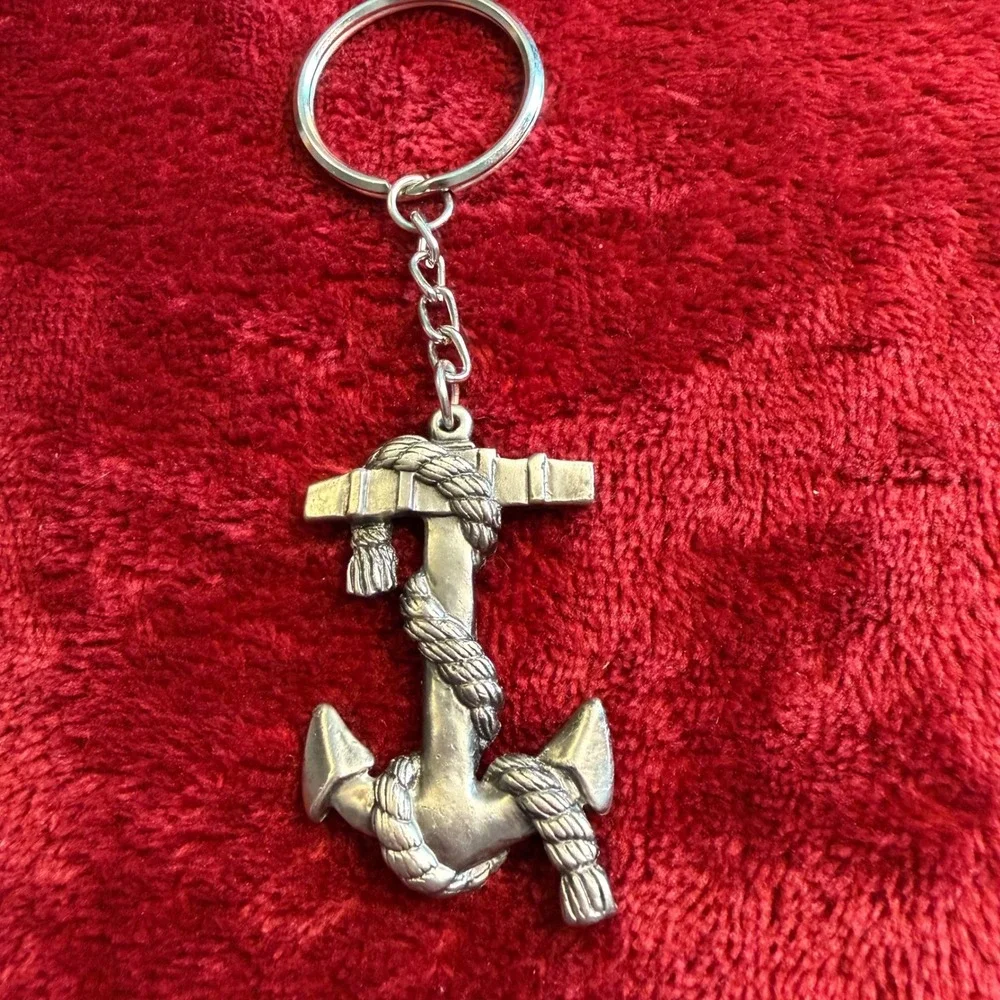 Silver Tone Nautical Anchor Rope‎ Keychain Maritime Boating Key Ring Charm